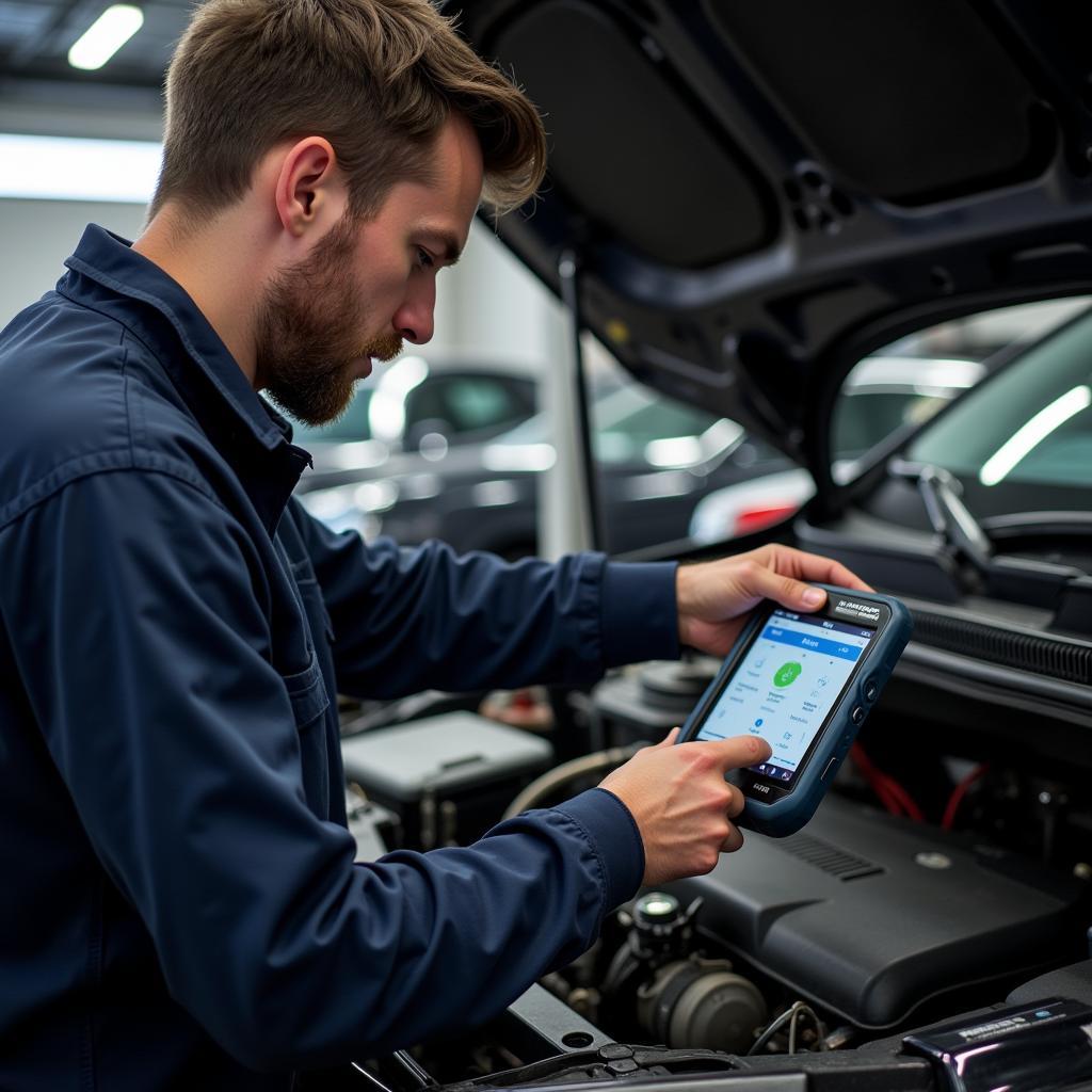 Mechanic Using a Foxwell Scanner