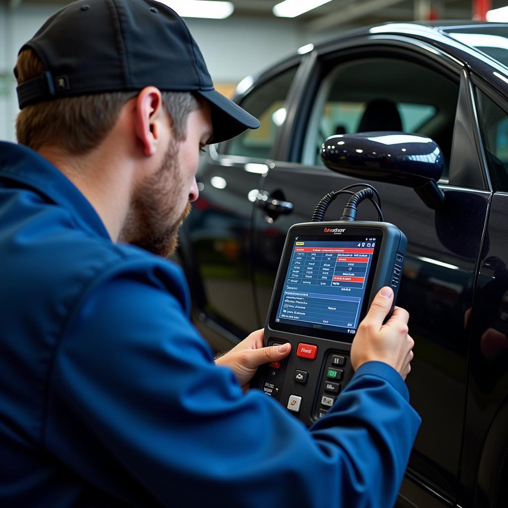 Mechanic Using a Professional Disk Scanning Tool