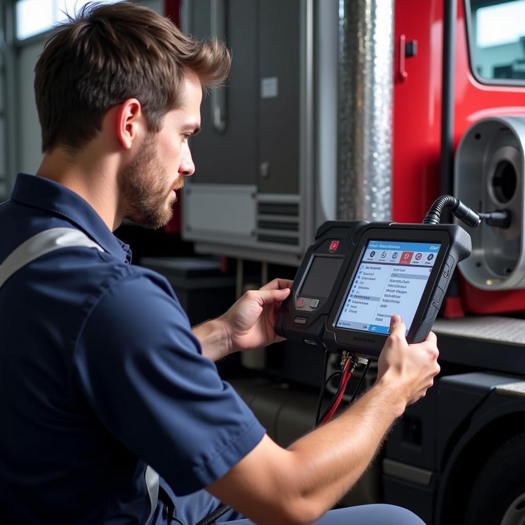 Mechanic Using ADS 625 to Diagnose Truck