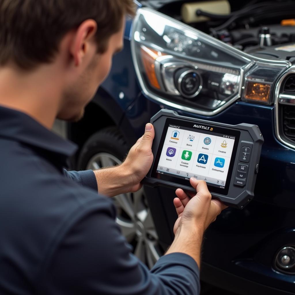 Mechanic Using Autel MaxiCheck Pro on a Vehicle