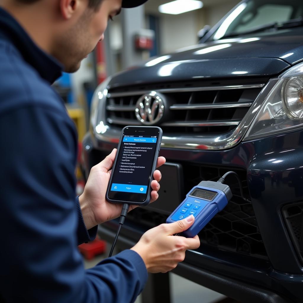 Mechanic Using BlueDriver Scan Tool to Diagnose Car Problem