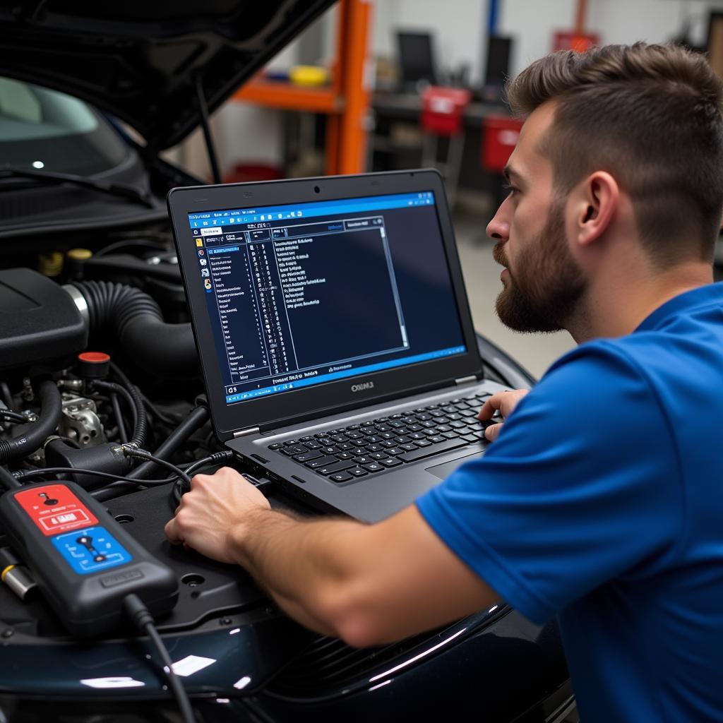 Mechanic Using a Bootable USB Diagnostic Tool