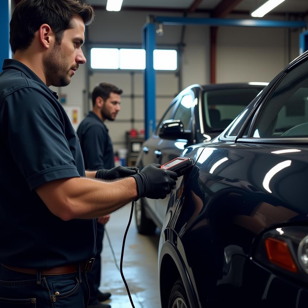 Mechanic using CAN-DO Plus to diagnose car problems