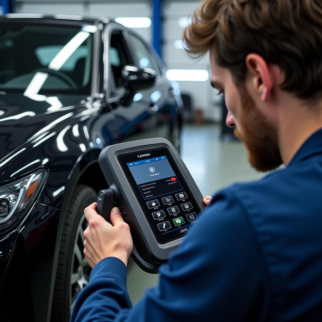 Mechanic Using a Professional Car Scanner