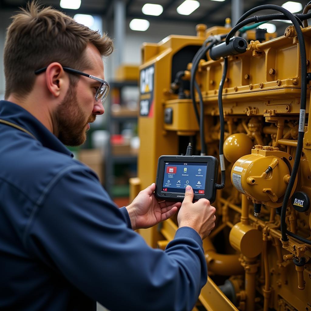 Mechanic Using Caterpillar ET Scan Tool