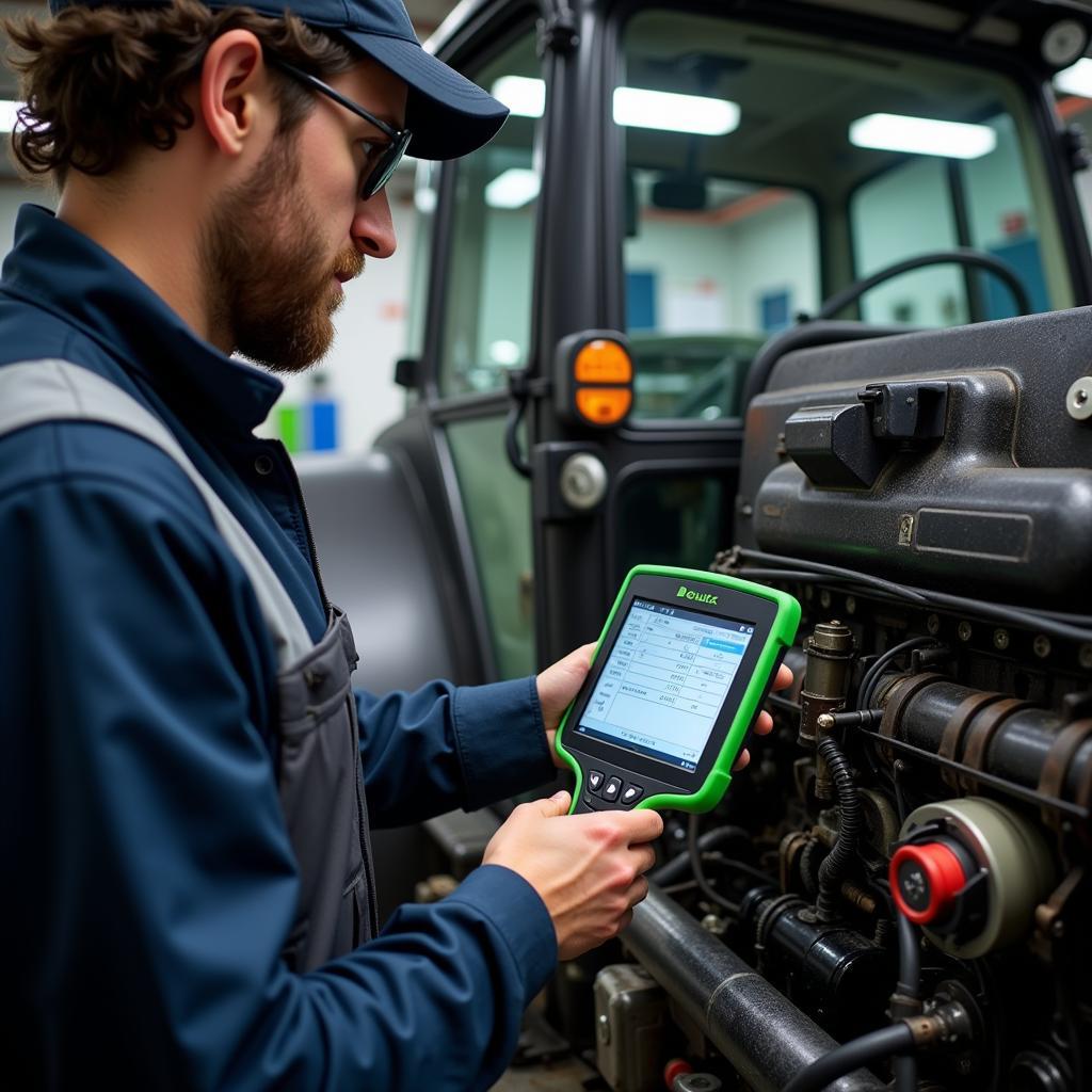 Mechanic Using Deutz Diagnostic Tool