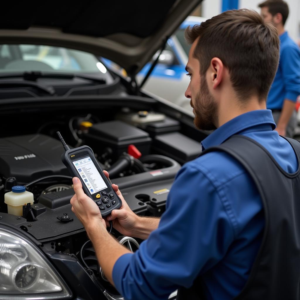 Mechanic Using Diagnostic Scanner