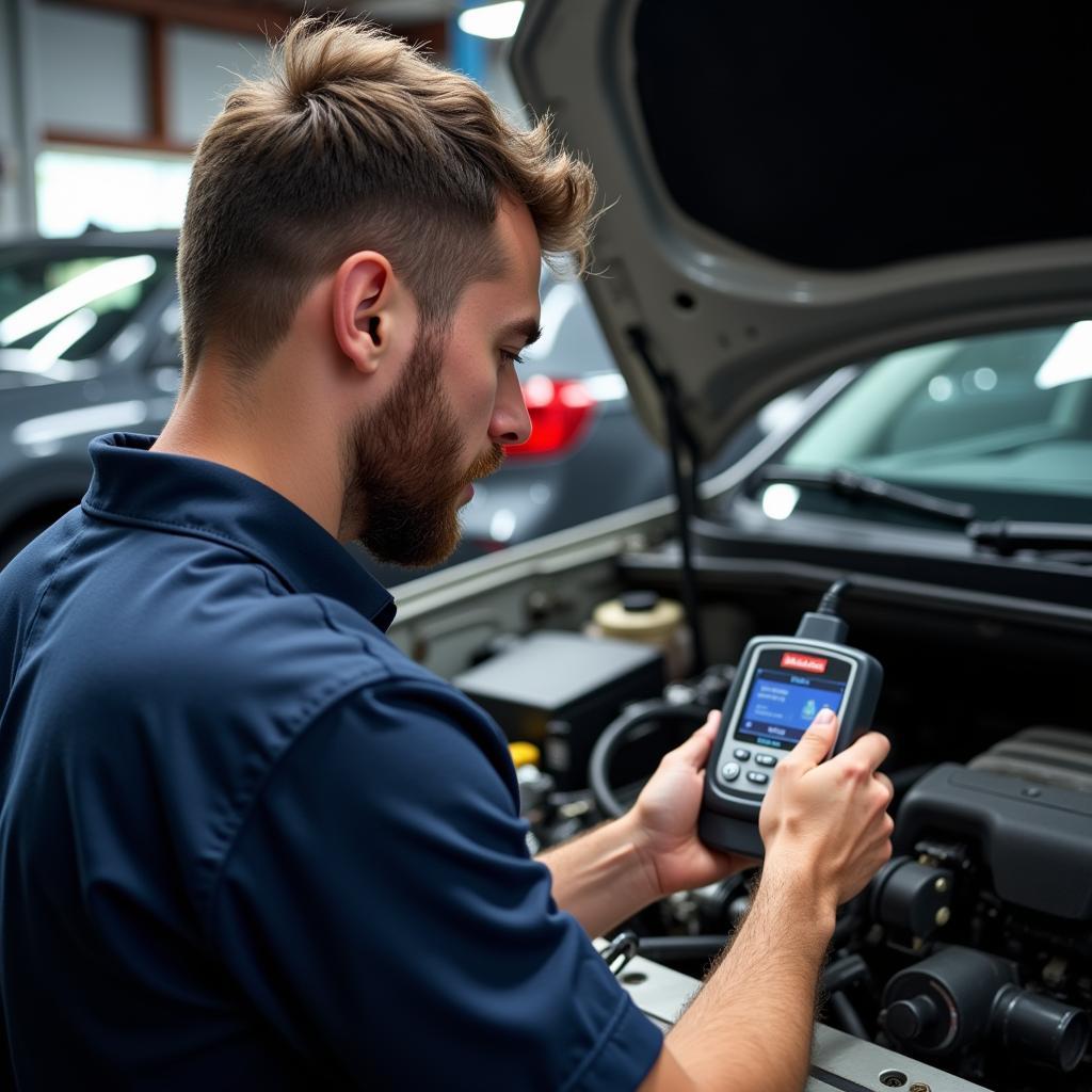 Mechanic Using Diagnostic Tool