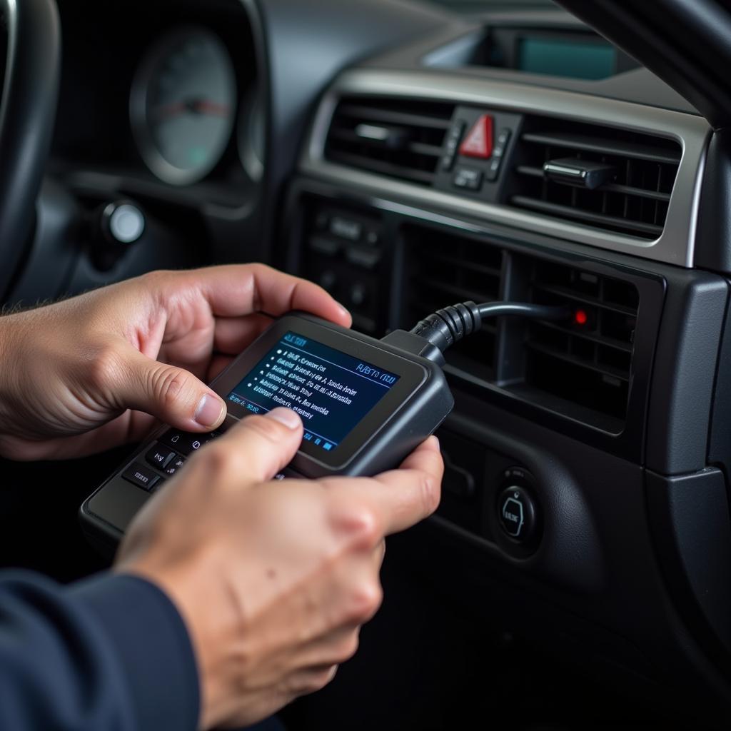 Mechanic Connecting Diagnostic Tool to Car's OBD-II Port