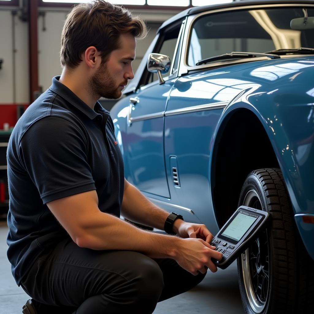 Mechanic Using Diagnostic Tool on MGB