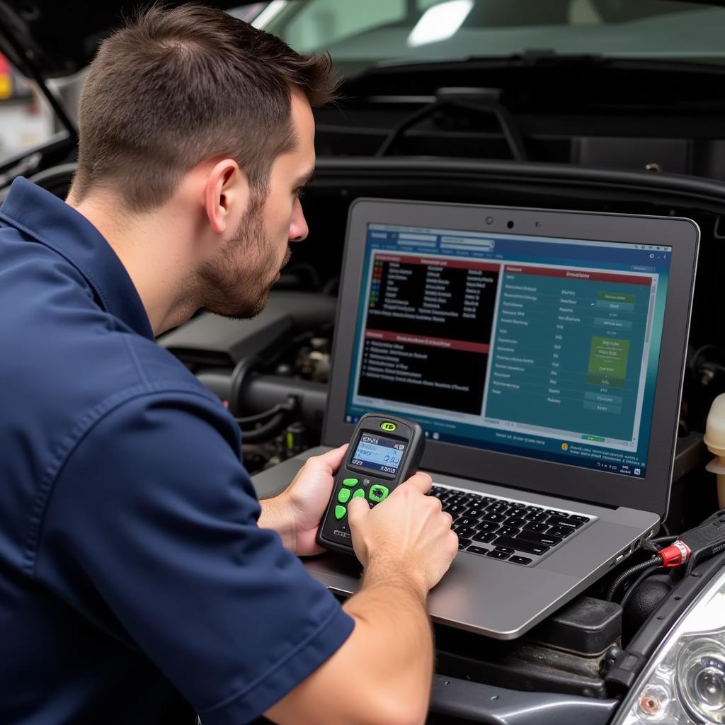 Mechanic Using ELMScan 5 to Diagnose Car Problem