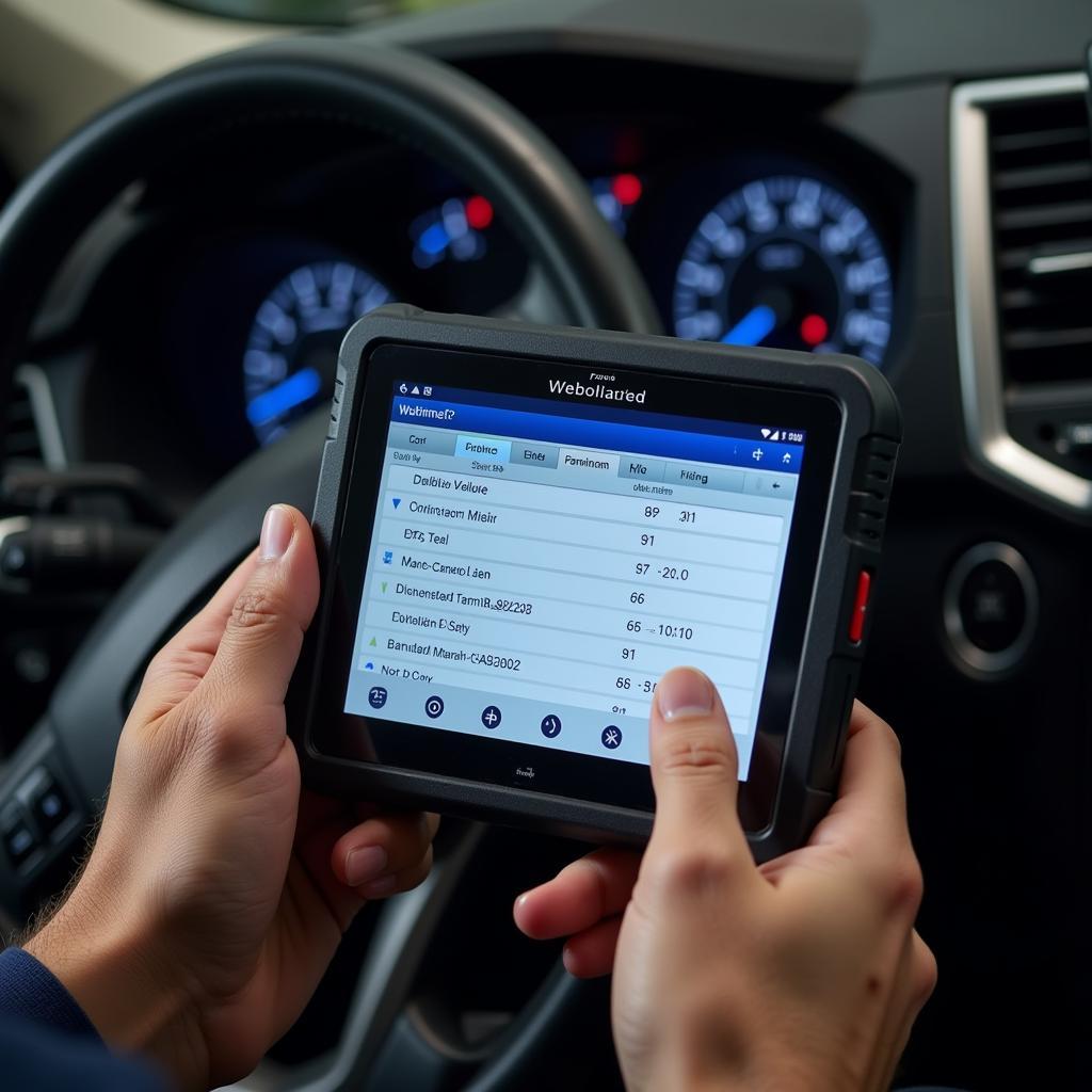 Mechanic Using a Ford Diagnostic Tool