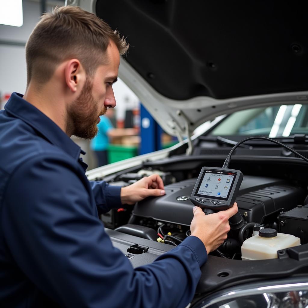 Mechanic Using Foxwell NT301 on a Vehicle