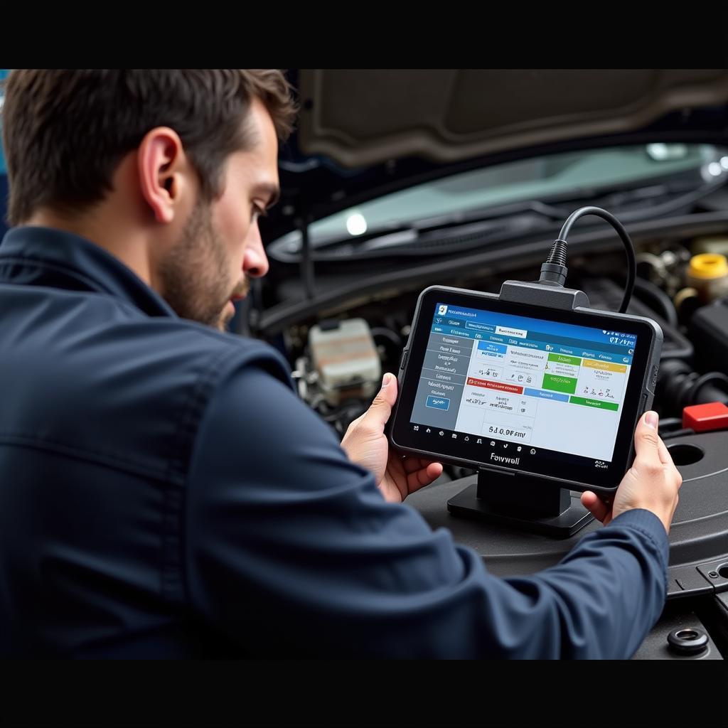 Mechanic Using Foxwell NT301 to Diagnose Car Problem