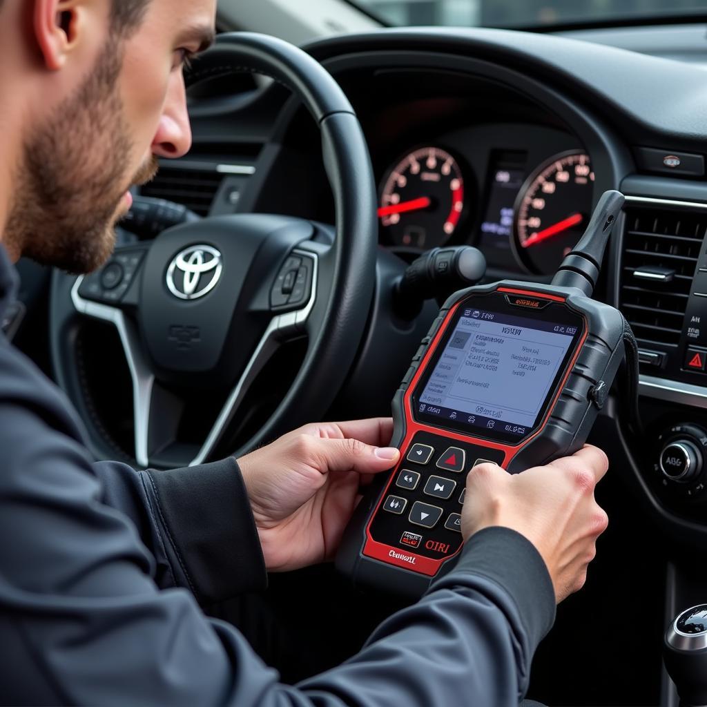 Mechanic Using Foxwell NT301 Toyota