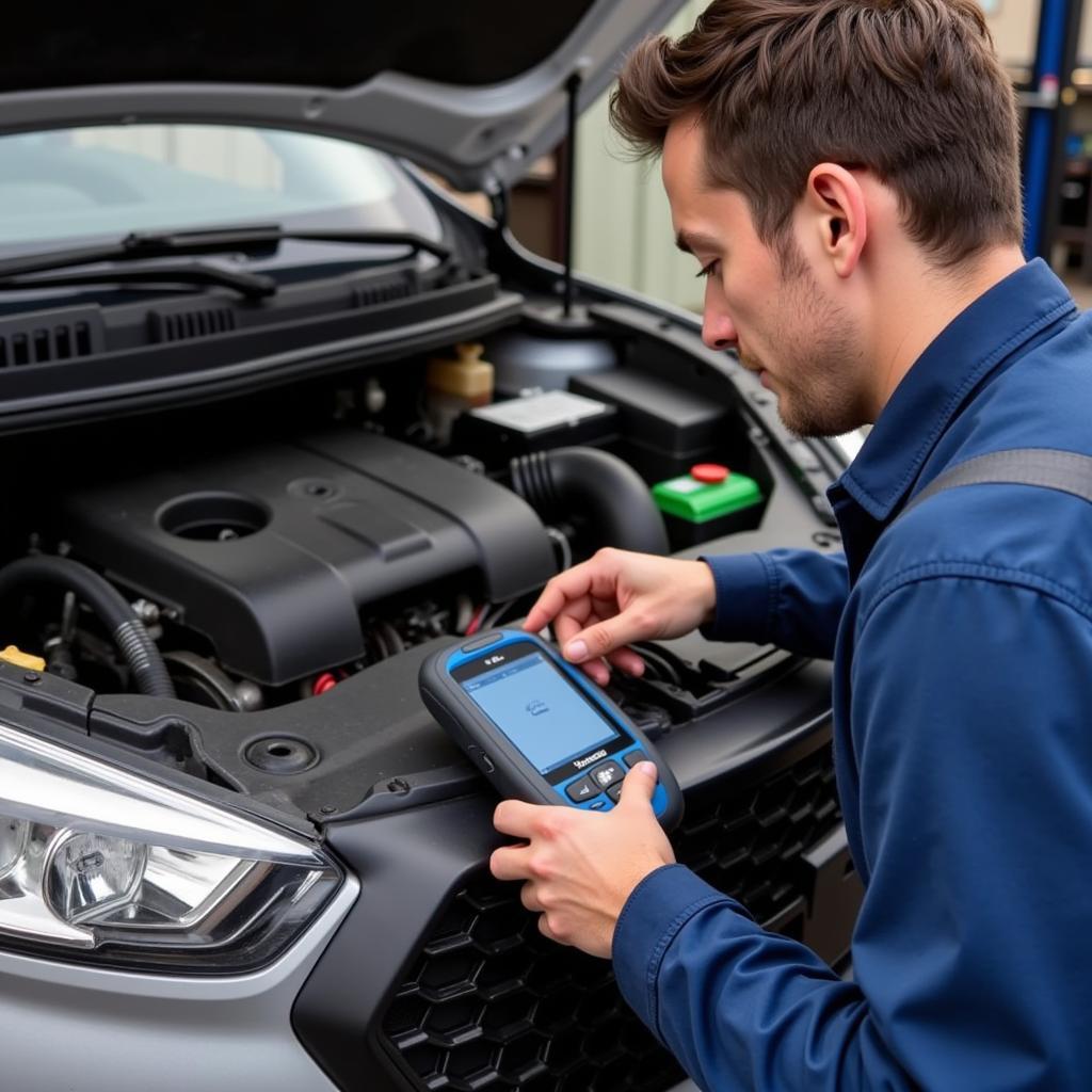 Mechanic using Foxwell NT401 to Diagnose Car Problem