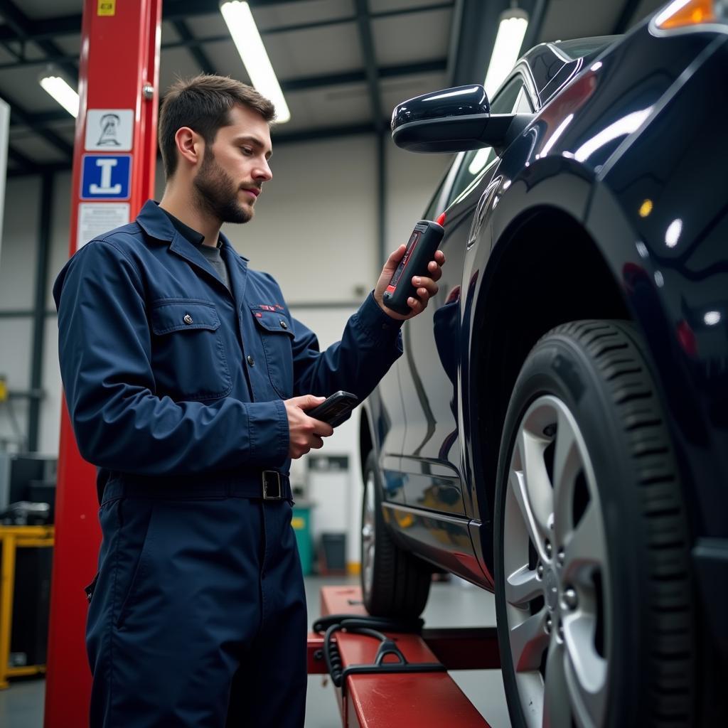 Mechanic Using Foxwell NT500 for Car Repair