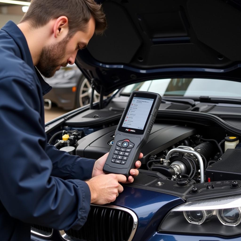 Mechanic Using Foxwell NT510 on BMW