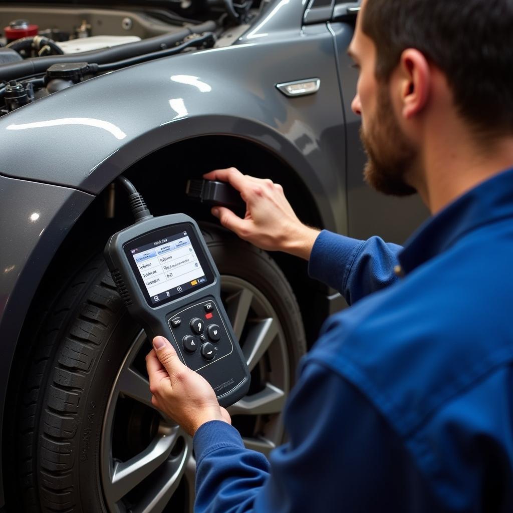 Mechanic Using Foxwell NT510 OBD2 Scanner