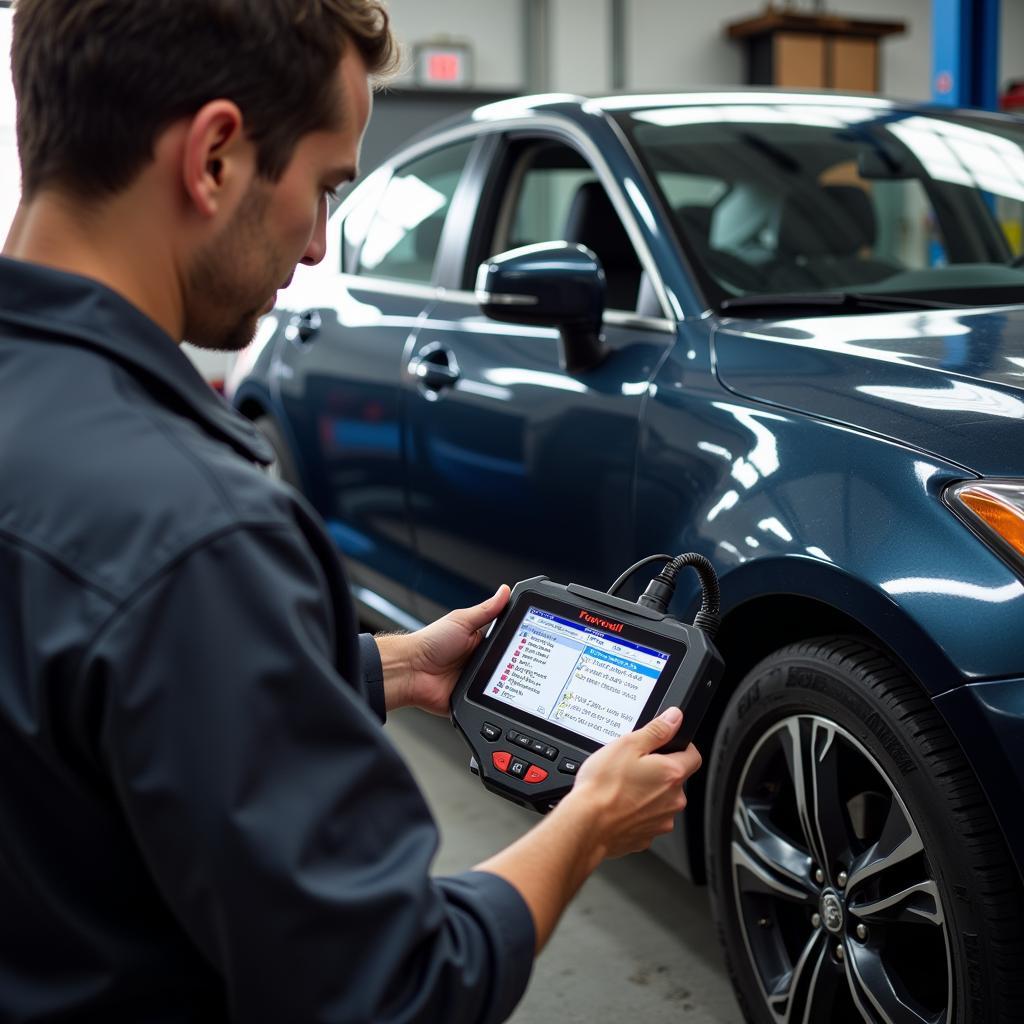 Mechanic Using Foxwell NT510 to Diagnose Car Issues