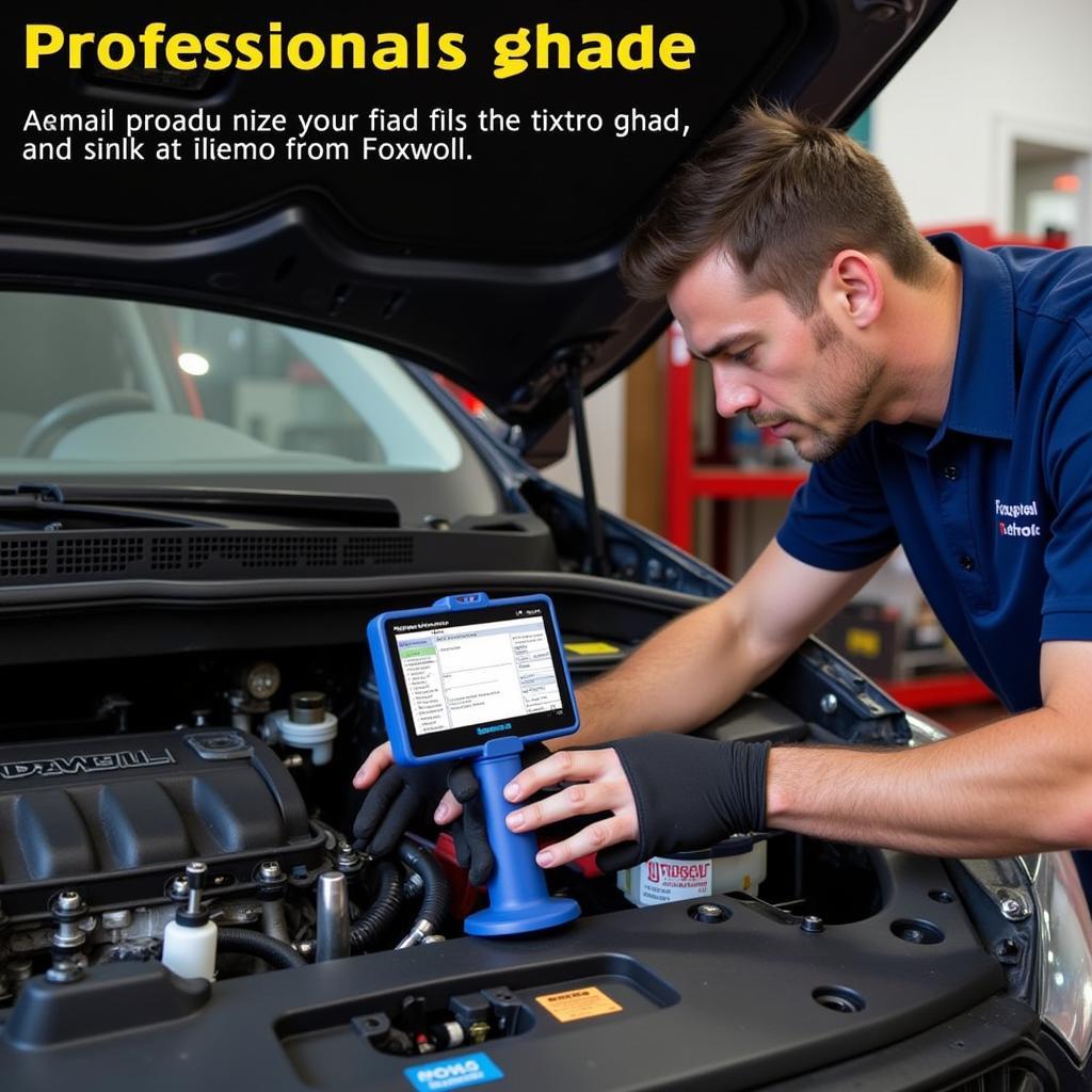 Mechanic using Foxwell NT520 Scanner on a car