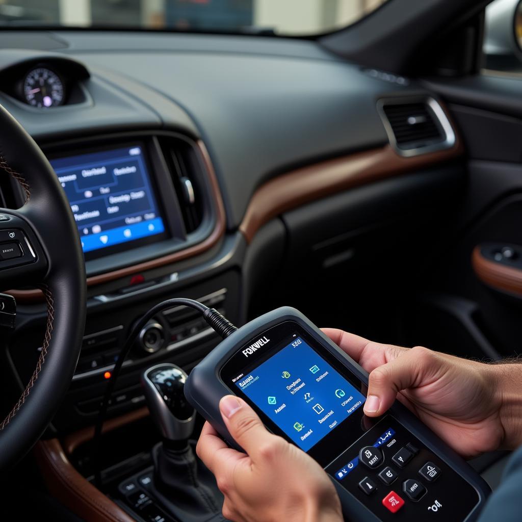 Mechanic Using Foxwell NT624 Elite on Maserati