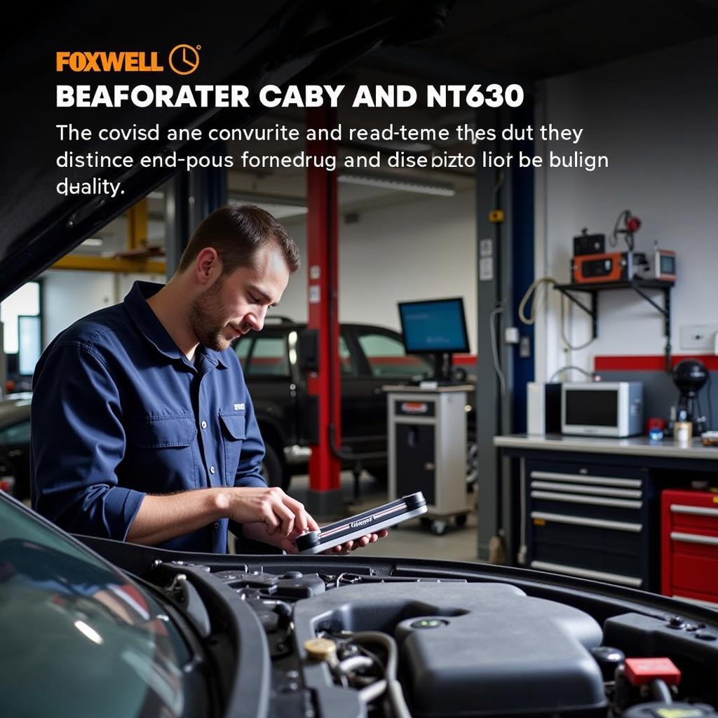 Mechanic Using Foxwell NT630 in Auto Repair Shop