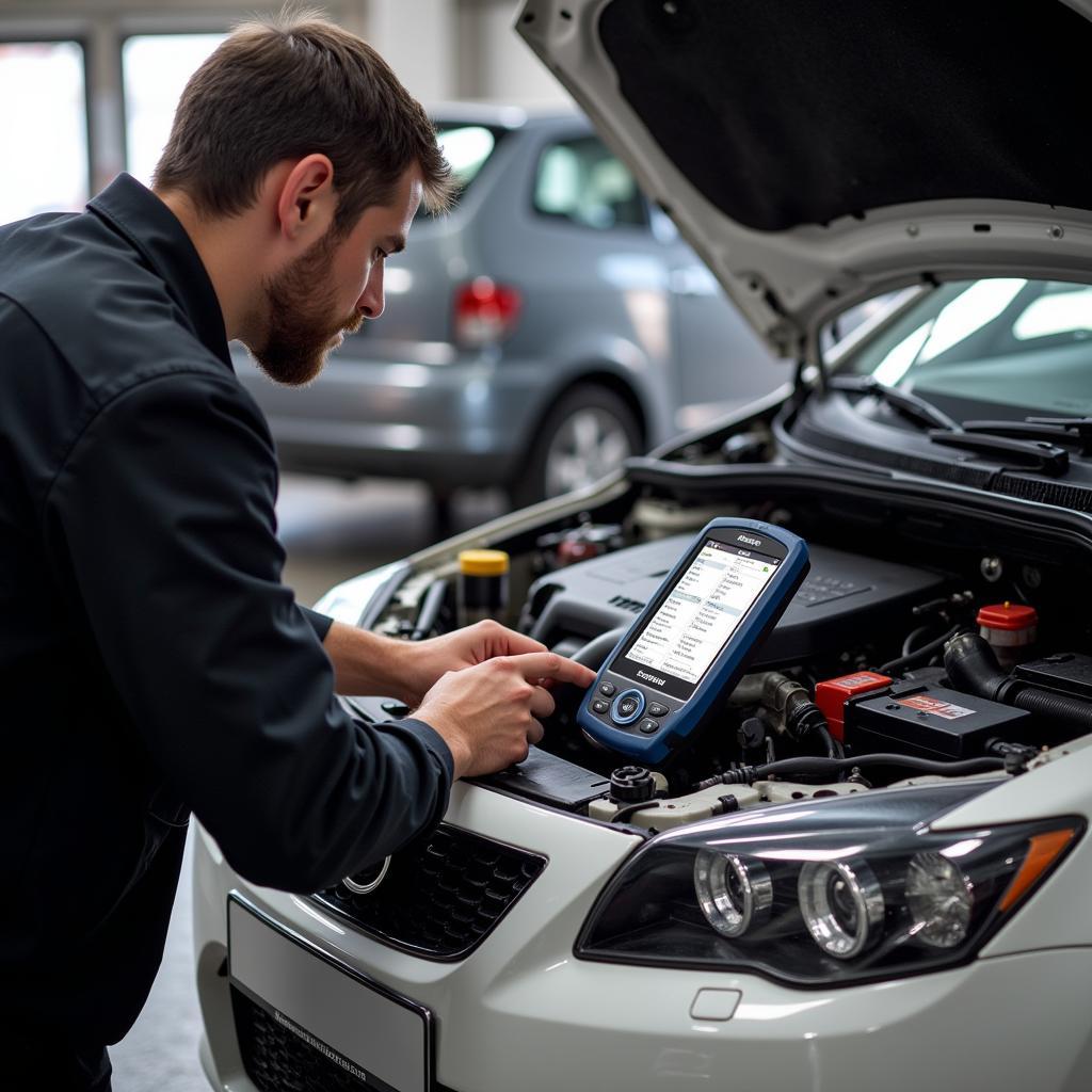 Mechanic Using Foxwell NT630 Pro to Diagnose a Car