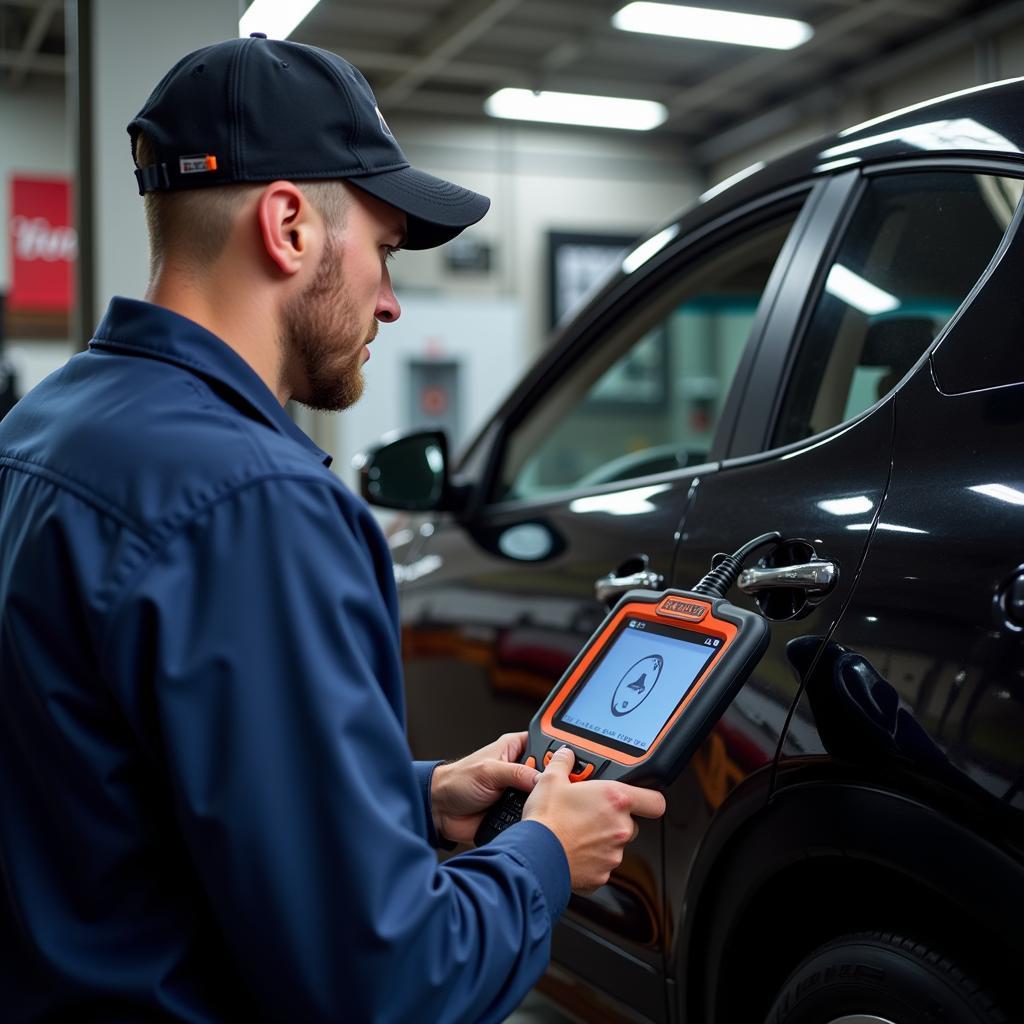 Mechanic Performing Diagnostics with a Foxwell Scanner