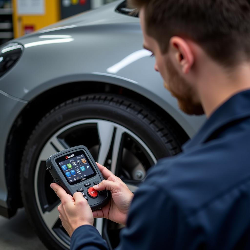 Mechanic Using a Foxwell Scanner