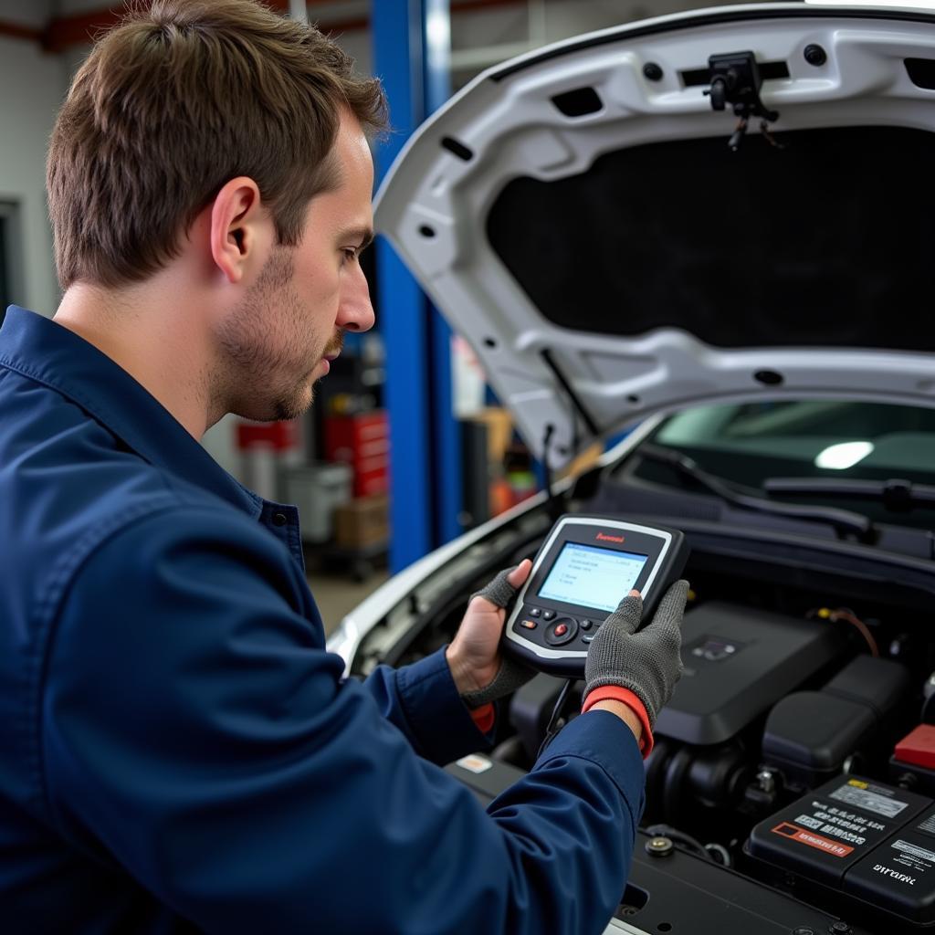 Mechanic Using Foxwell Scanner