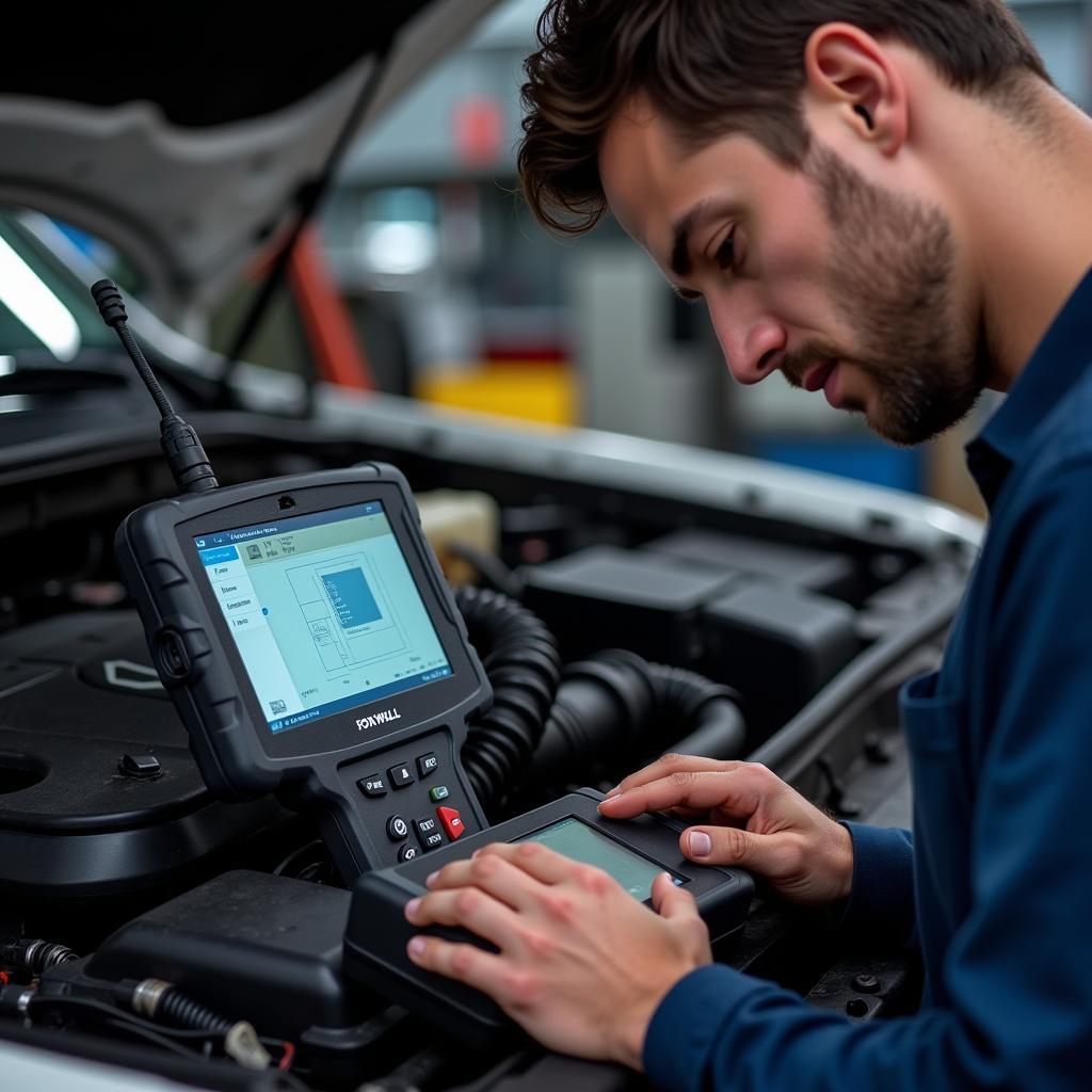 Mechanic Using Foxwell Scanner