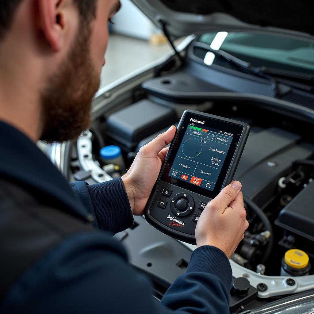 Mechanic Using a Foxwell Scanner