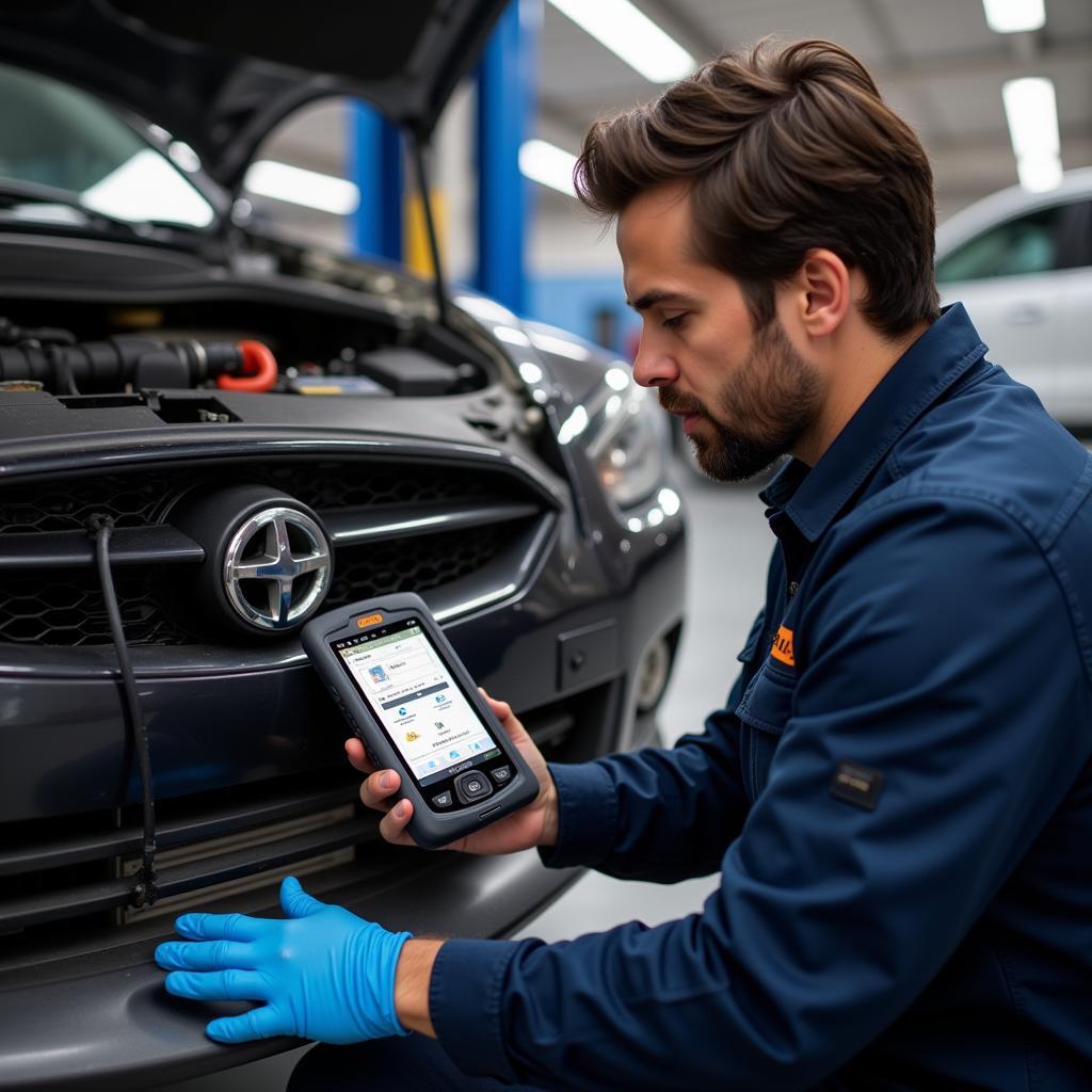 Mechanic Utilizing the Advanced Features of a Foxwell Scanner