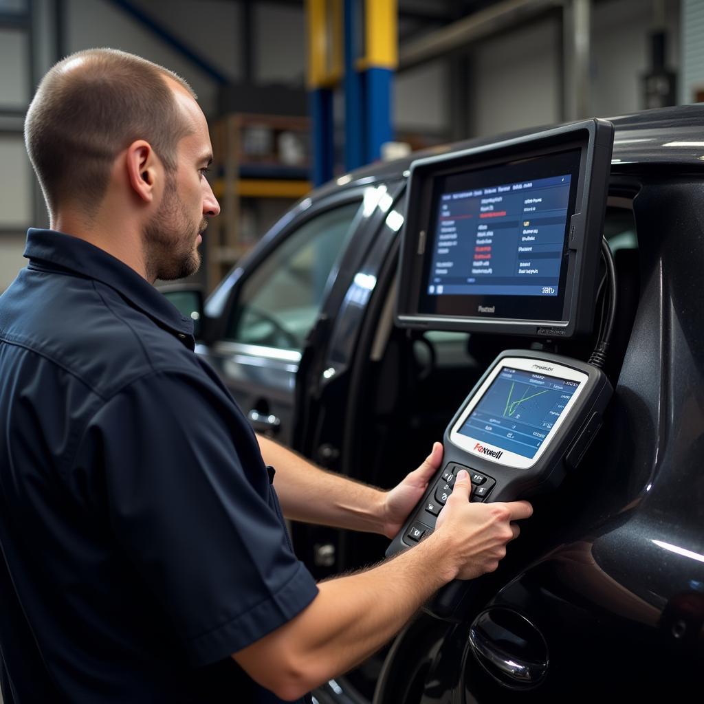 Mechanic Using Foxwell Scanner to Diagnose Car Problem