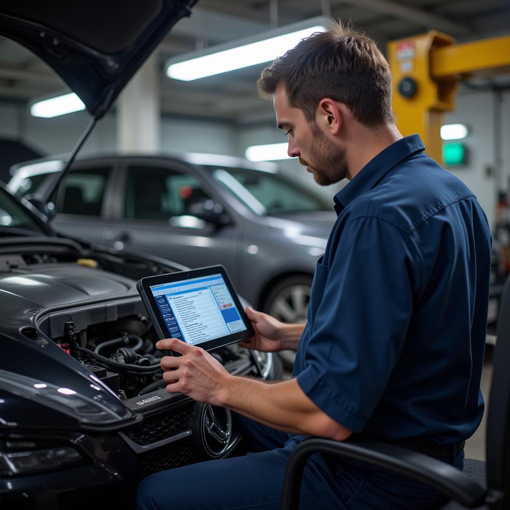 Mechanic Using Foxwell Scanner