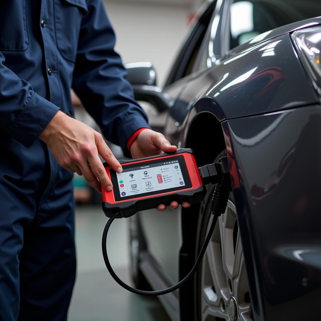 Mechanic Using Foxwell Scanner to Diagnose Car