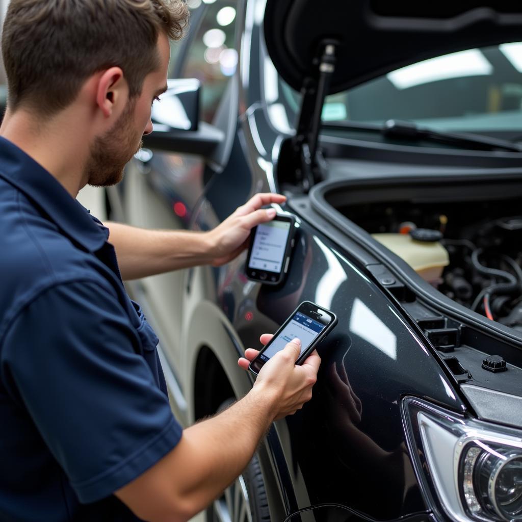 Mechanic Using Foxwell T10 Sensor for Diagnostics