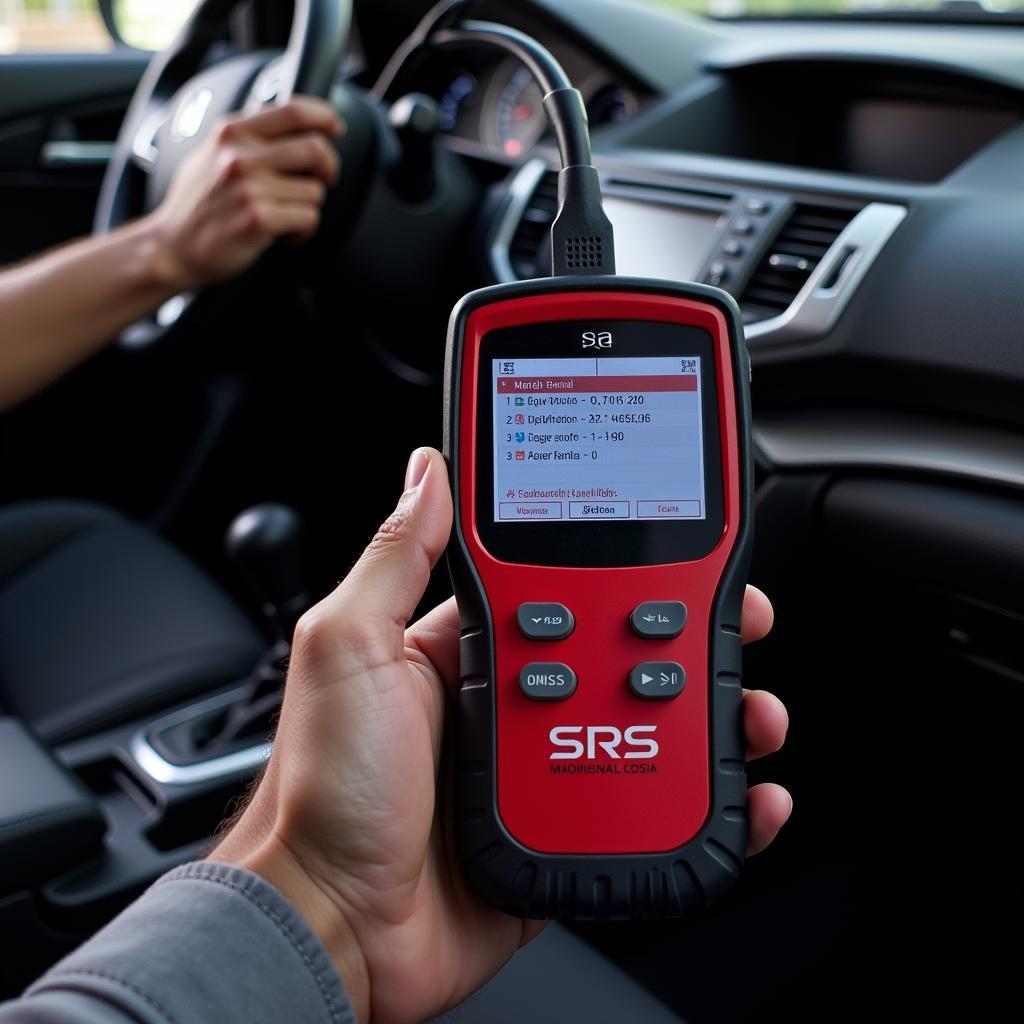 Mechanic Using Honda SRS Diagnostic Tool