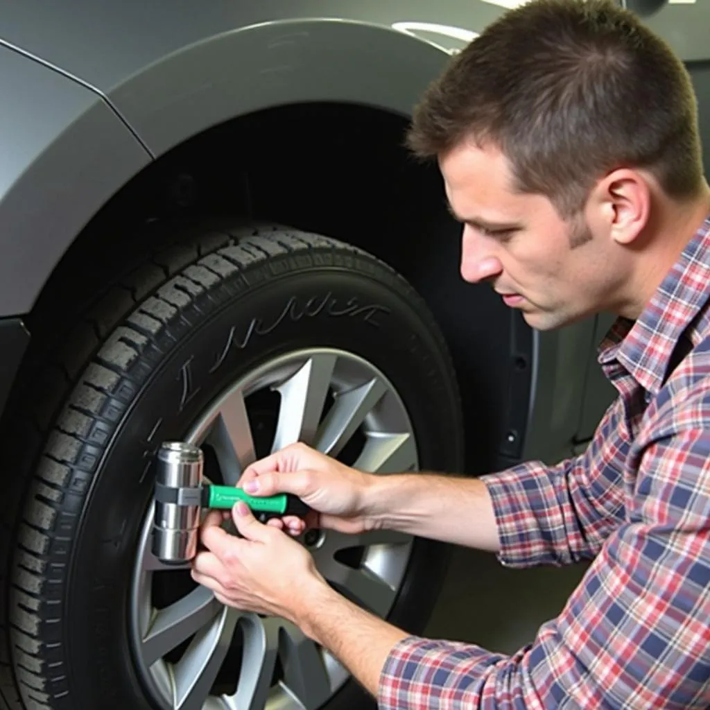 Mechanic using the Innova 1003 OBD2 diagnostic tool on an Innova