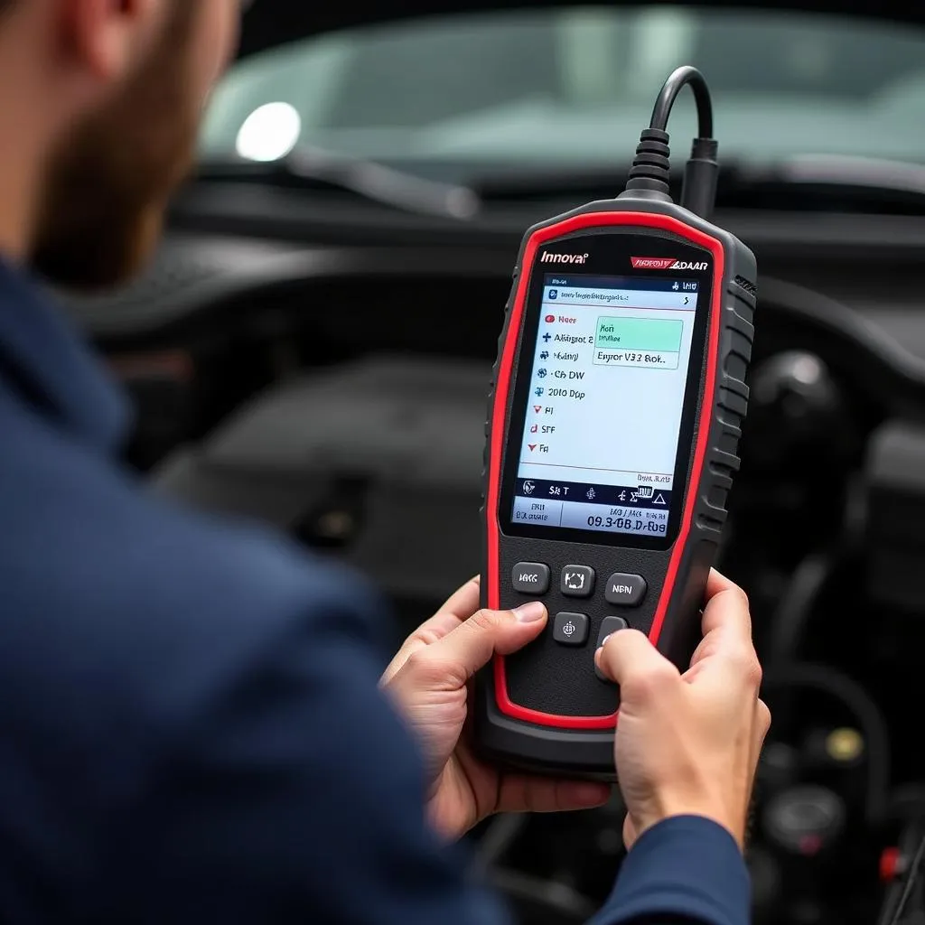 Mechanic Using Innova 3030 to Diagnose Car Issue