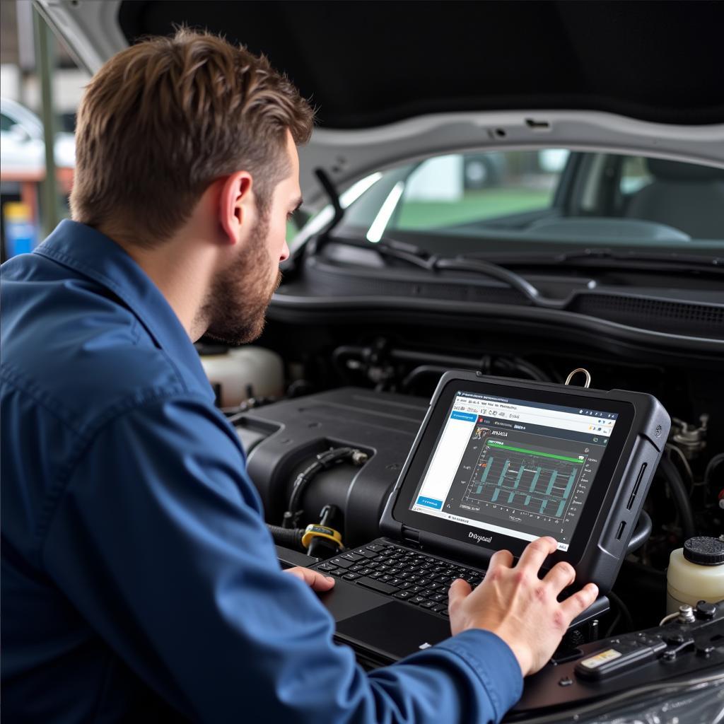 Mechanic Using MB991958 Scan Tool