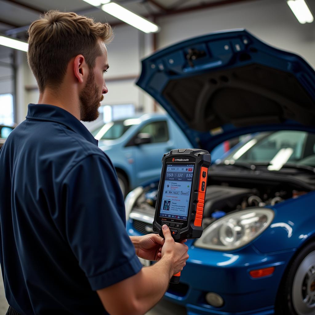 Mechanic Using Megan Lang Foxwell Scanner