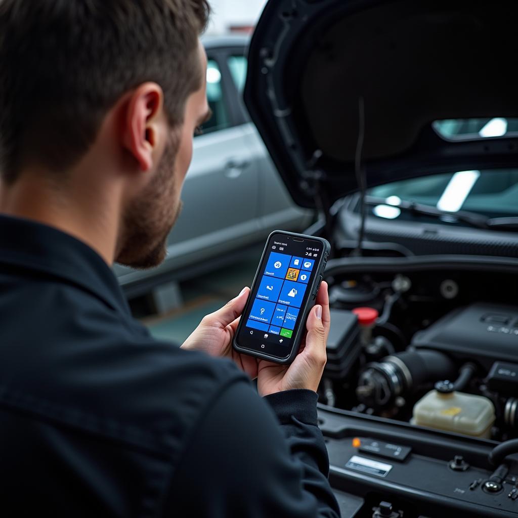 Mechanic Using Nokia Lumia Diagnostic Tool