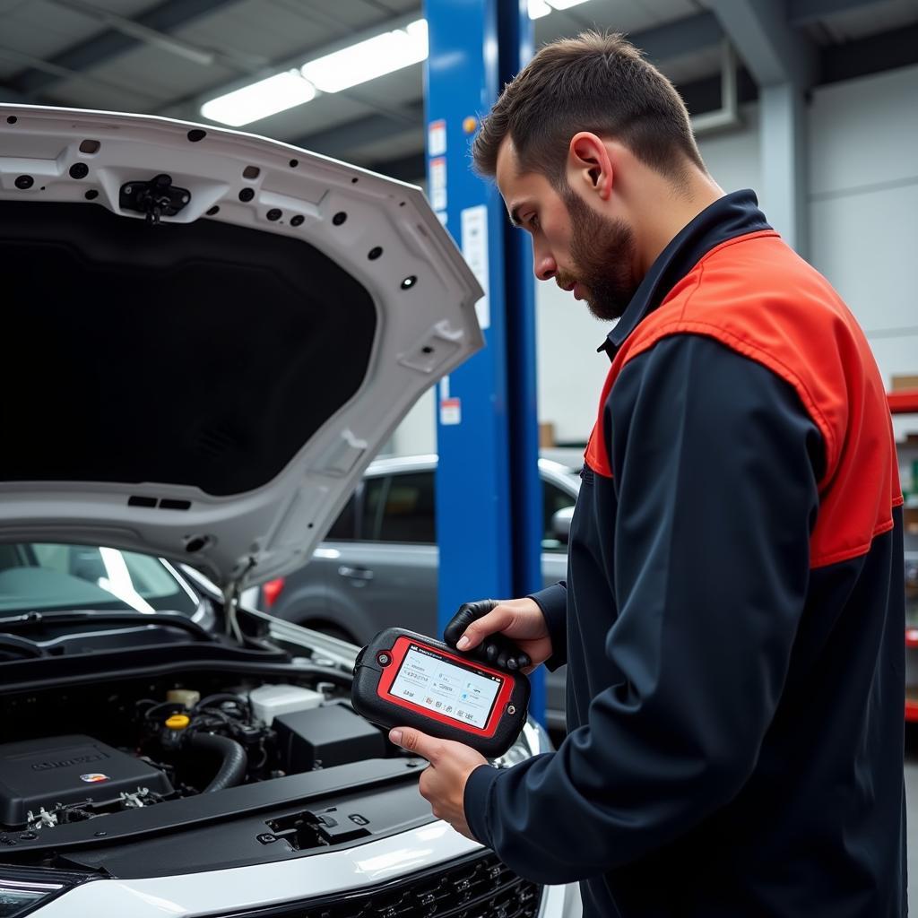 Mechanic Using OBD11 Pro on a Car