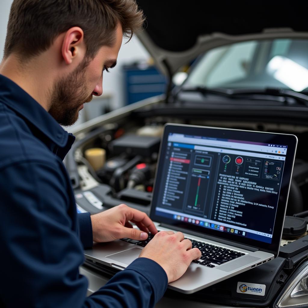 Mechanic Using OBD2 Scan Tool