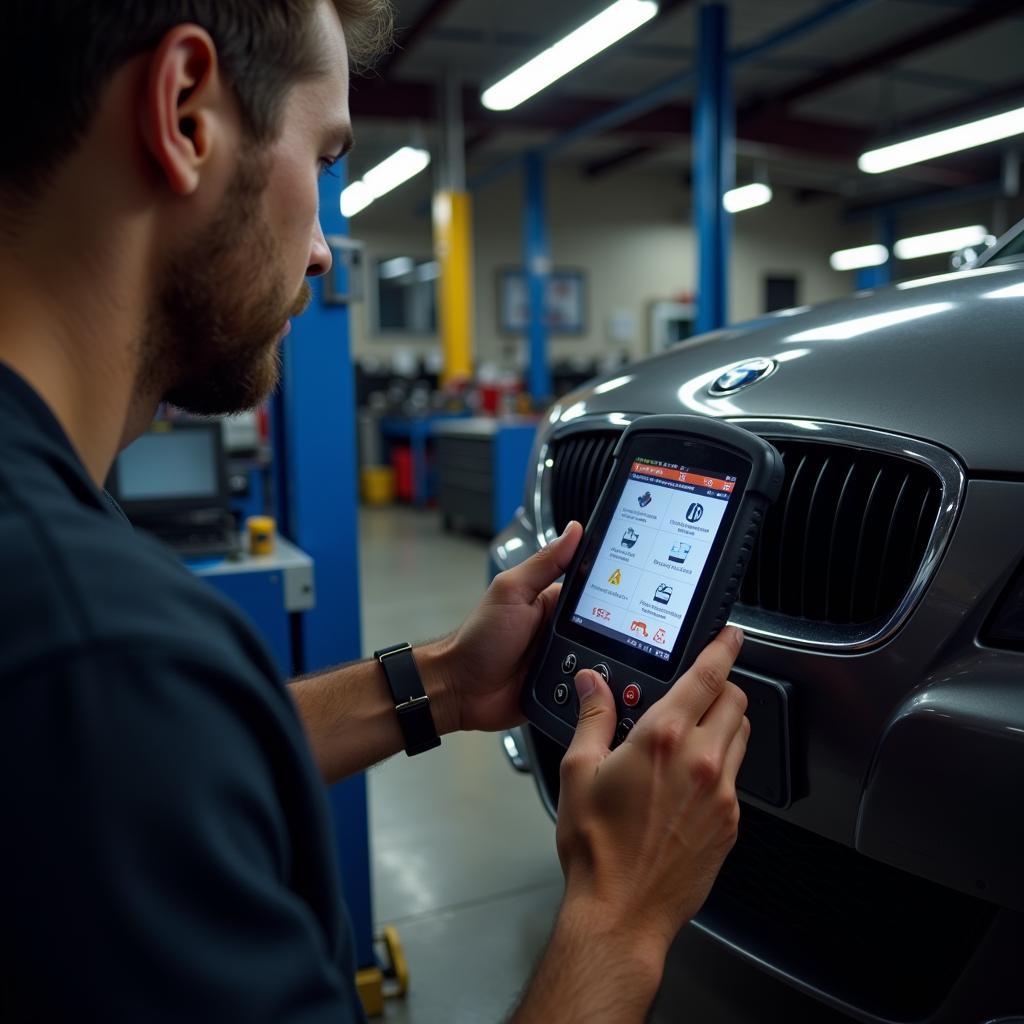 Mechanic using an OBD2 Scanner