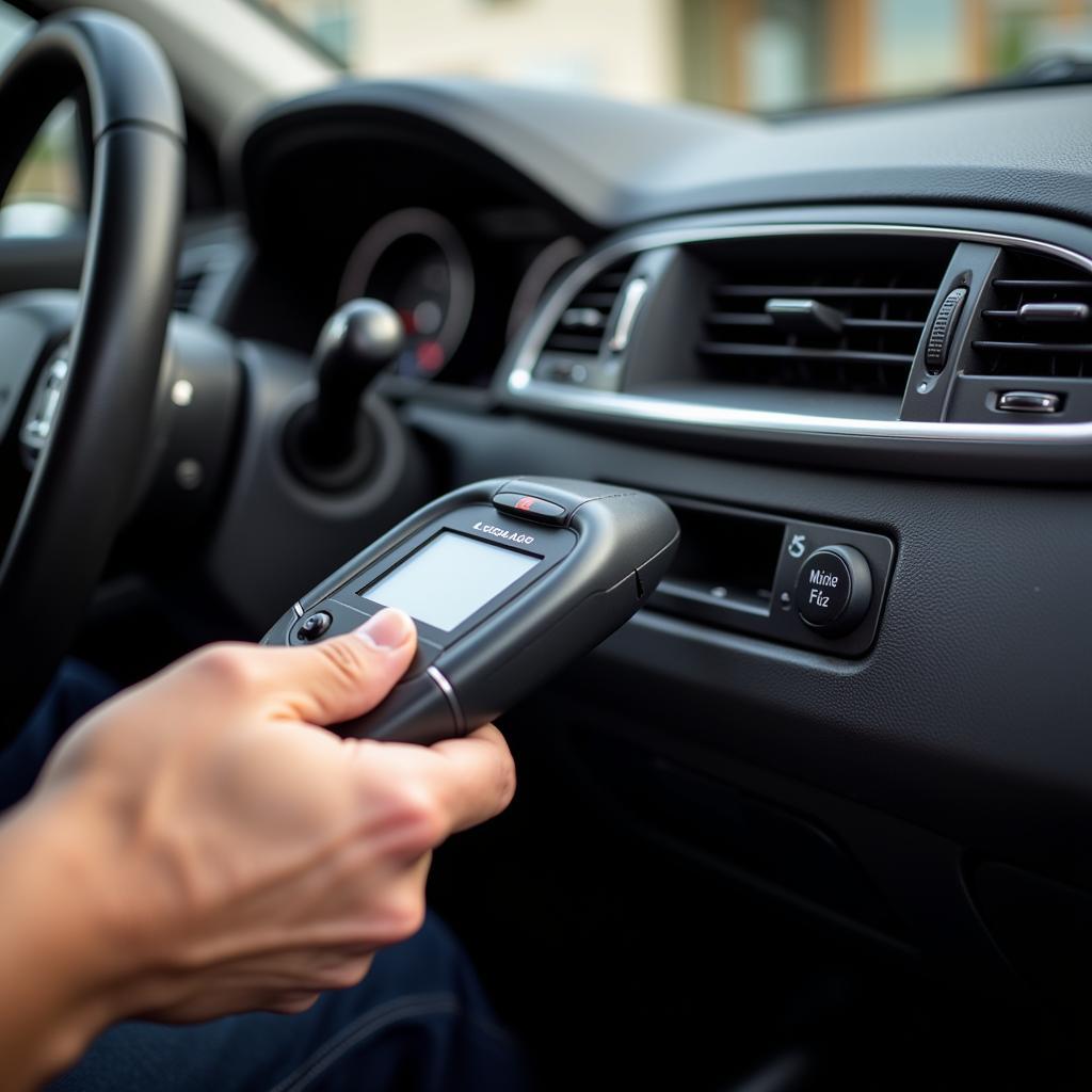 Mechanic using OBD2 scanner