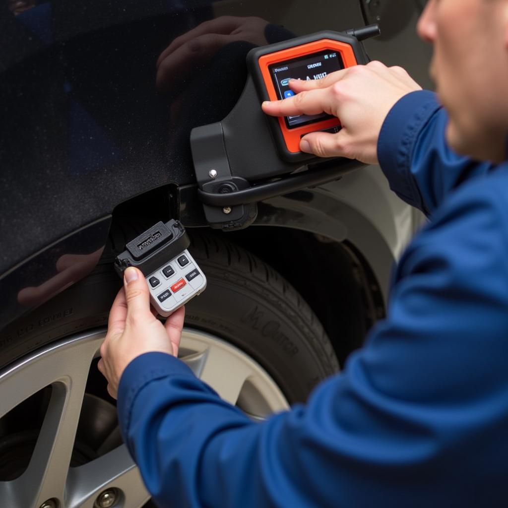 Mechanic Using OBD2 Scanner on a Vehicle