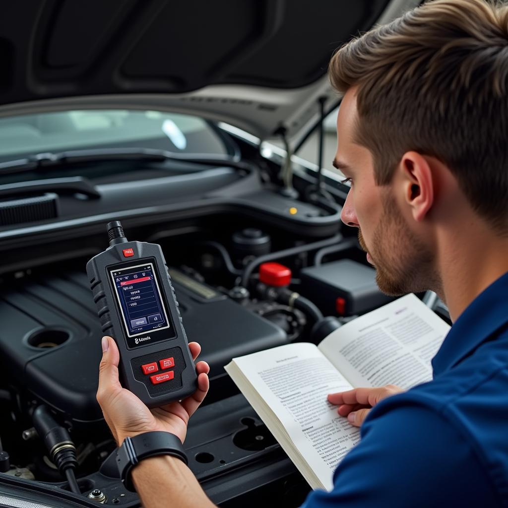 Mechanic Using OBD2 Scanner